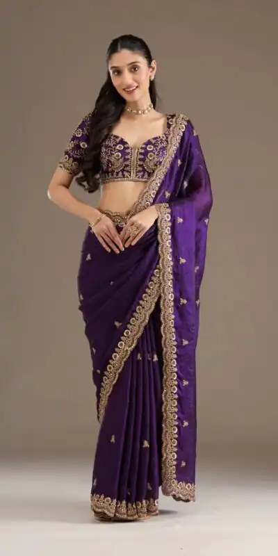 Purple Fandy Satin Silk Zari Work Saree | Sarees, Bollywood Sarees, Creative Sarees, Designer Sarees, Embroidered Sarees, Ethnic Saree, Modern Digital sarees, Party Wear Sarees