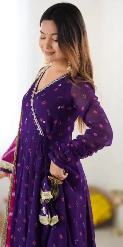 Purple Faux Georgette Digital Print Gown | Gowns, Bollywood Gowns, Creative Gowns, Designer Gowns, Embroidered Gowns, Party Wear Gowns