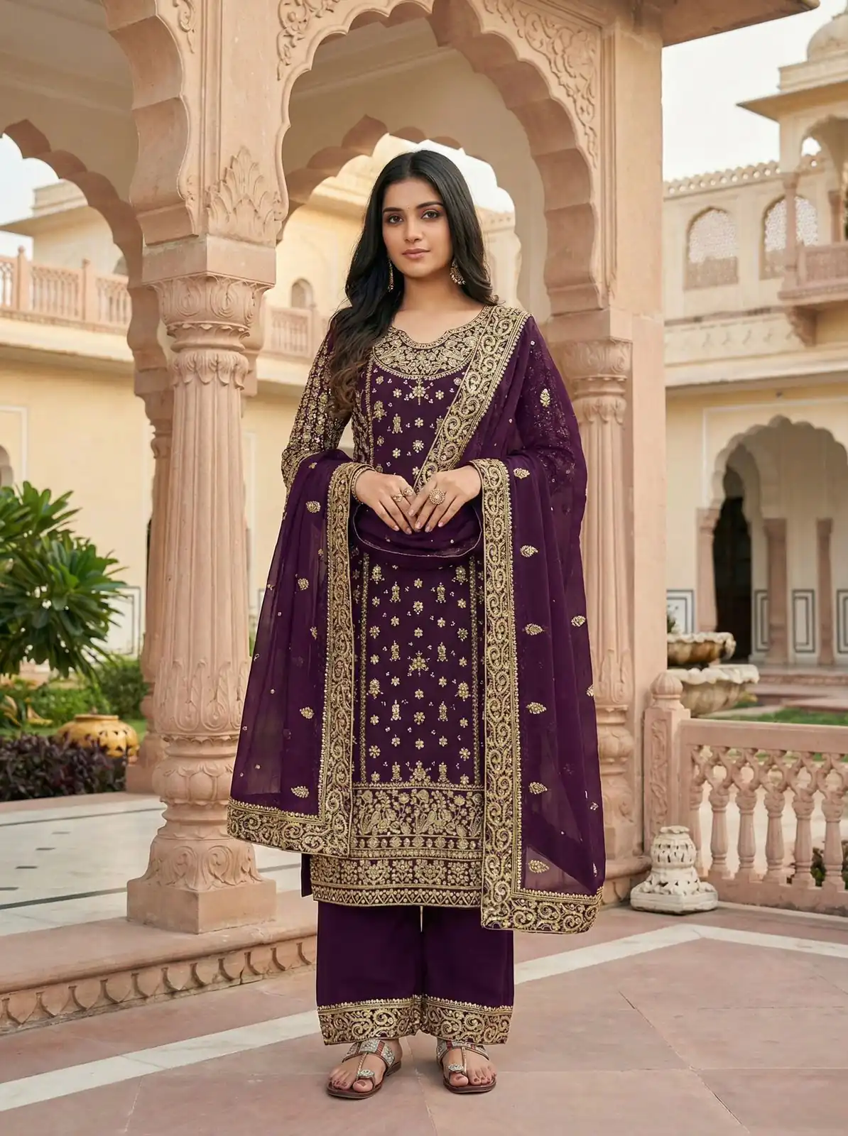 Purple Faux Georgette Embroidery Work Salwar Suit | Jump Suits, Tops & Bottoms, Track Suits, Salwar suit, Casual Suits, Creative suits, Designer Suits, Palazzo Suits, Party Wear Suits, Patiala Suits, Straight Suits, Trendy Wear