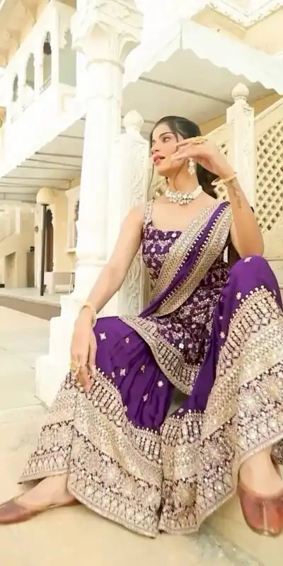 Purple Faux Georgette thread Lace Work Salwar Suit | Jump Suits, Salwar suit, Casual Suits, Creative suits, Designer Suits, Palazzo Suits, Party Wear Suits, Patiala Suits, Straight Suits