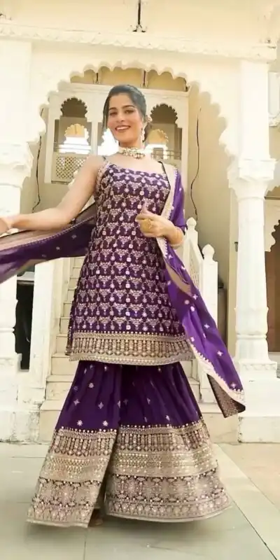 Purple Faux Georgette thread Lace Work Salwar Suit | Jump Suits, Salwar suit, Casual Suits, Creative suits, Designer Suits, Palazzo Suits, Party Wear Suits, Patiala Suits, Straight Suits