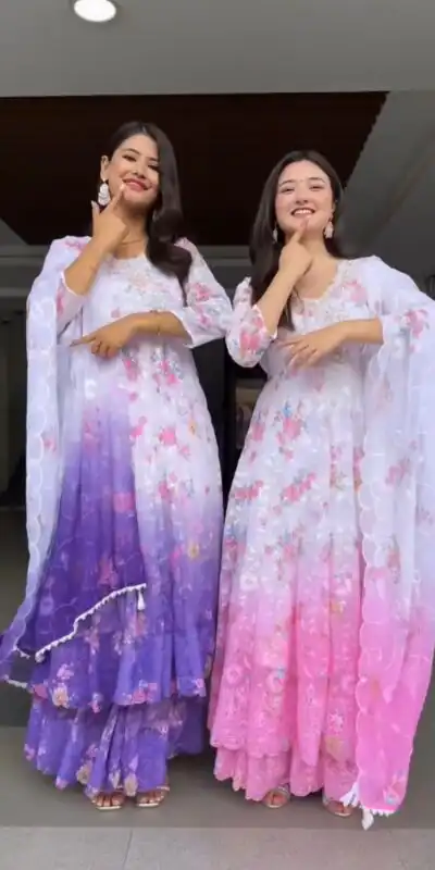 Purple Faux Georgette With Embroidery Work Gown | Jump Suits, Salwar suit, Casual Suits, Creative suits, Designer Suits, Palazzo Suits, Party Wear Suits, Patiala Suits, Straight Suits