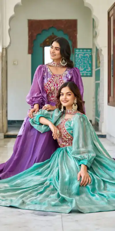 Purple Fendy Silk Embroidery Work Gown | Gowns, Bollywood Gowns, Creative Gowns, Designer Gowns, Embroidered Gowns, Party Wear Gowns