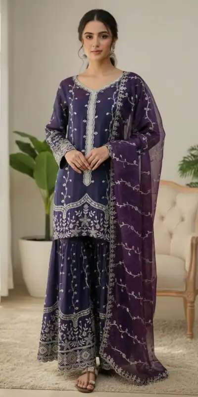 Purple Fendy Silk Embroidery Work Salwar Suit | Jump Suits, Salwar suit, Casual Suits, Creative suits, Designer Suits, Palazzo Suits, Party Wear Suits, Patiala Suits, Straight Suits