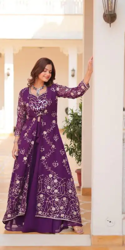 Purple Fox Georgette 3 mm Embroidery Work Lehenga Choli | Lehenga, Bollywood Lehenga, Creative Lehenga, Designer Lehenga, Embroidered Lehenga, Party Wear Lehenga