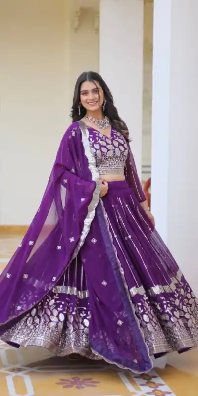 Purple Fox Georgette Embroider Work Lehenga Choli | Lehenga, Bollywood Lehenga, Creative Lehenga, Designer Lehenga, Embroidered Lehenga, Party Wear Lehenga