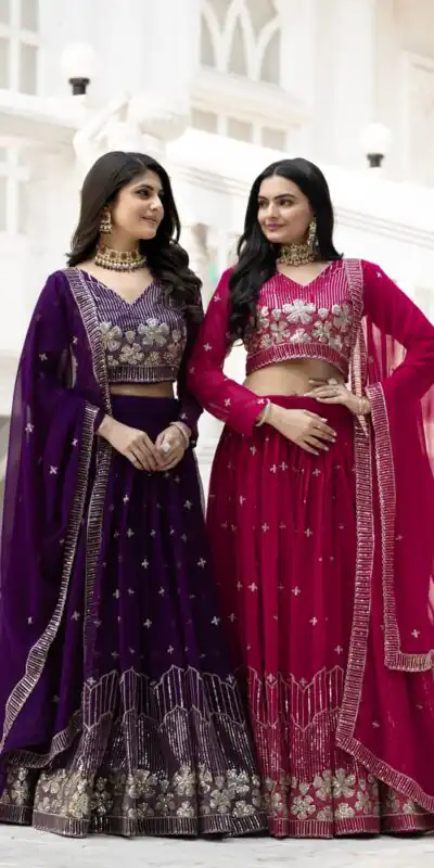 Purple Fox Georgette Embroidery Work Lehenga Choli | Lehenga, Bollywood Lehenga, Creative Lehenga, Designer Lehenga, Embroidered Lehenga, Party Wear Lehenga