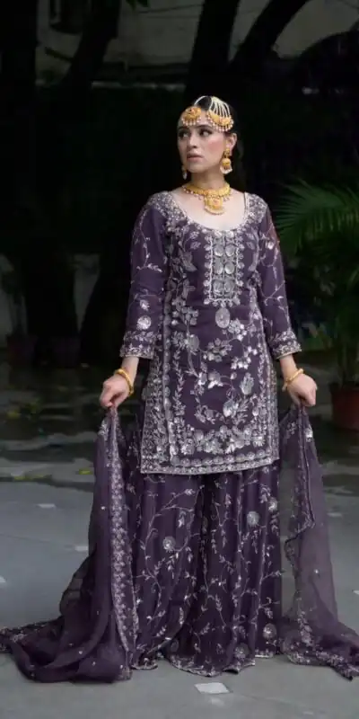 Purple Fox Georgette Embroidery Work Salwar Suit | Jump Suits, Salwar suit, Casual Suits, Creative suits, Designer Suits, Palazzo Suits, Party Wear Suits, Patiala Suits, Straight Suits