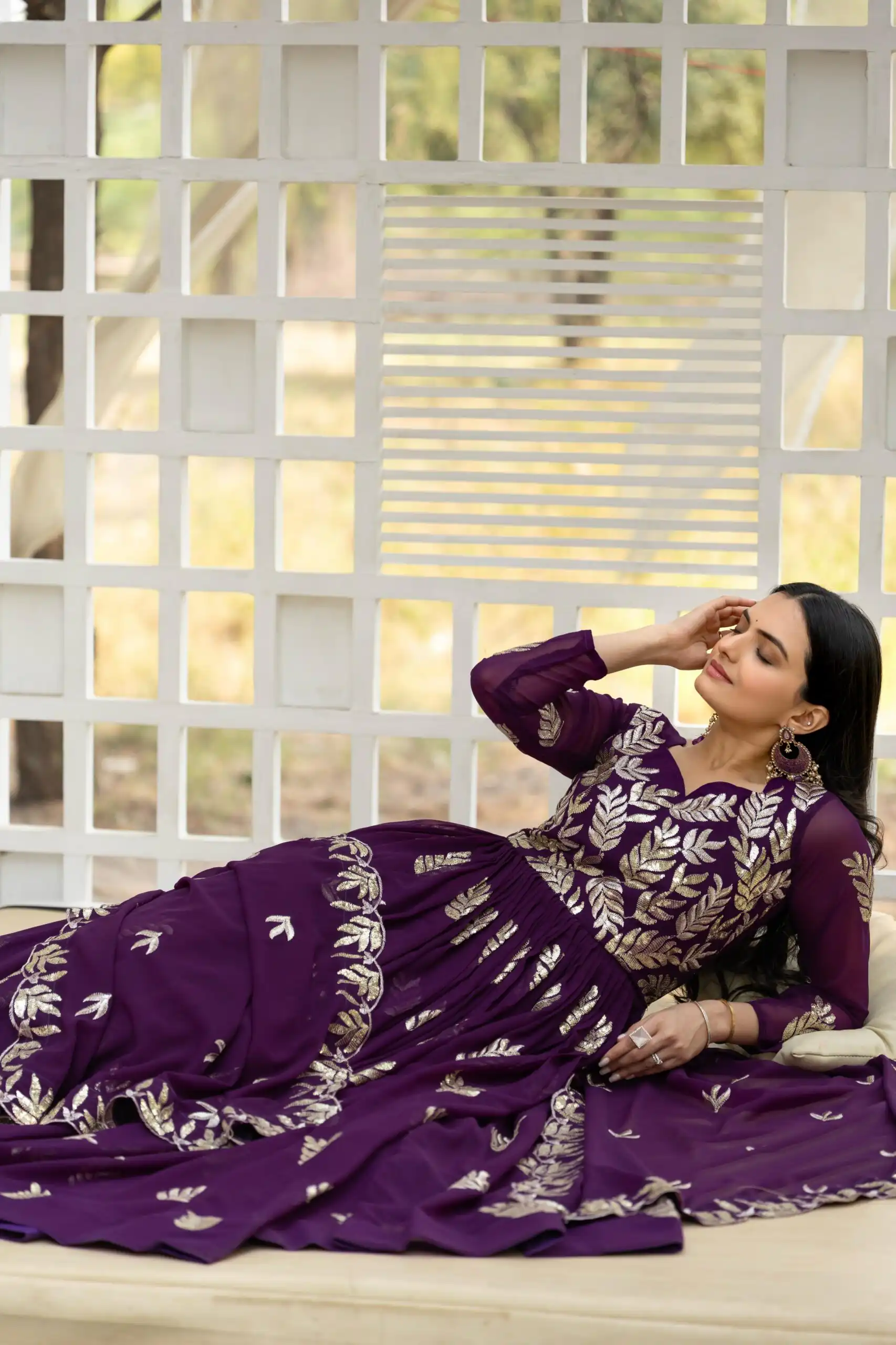 Purple Fox Georgette With Embroidery Work Gown | Gowns, Bollywood Gowns, Creative Gowns, Designer Gowns, Embroidered Gowns, Party Wear Gowns