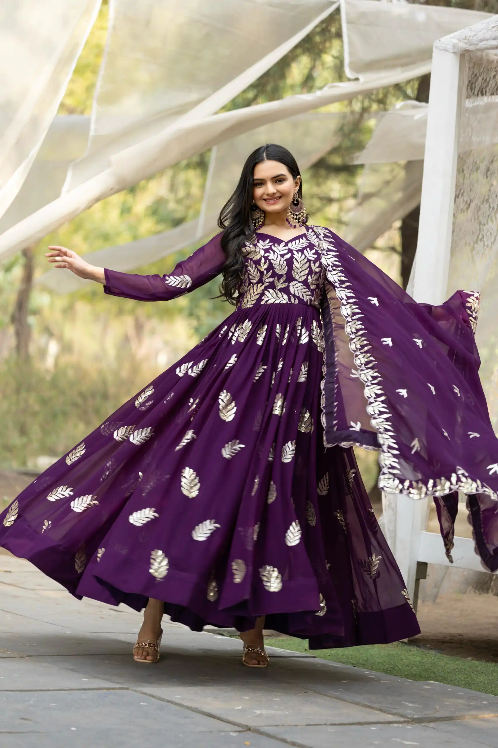 Purple Fox Georgette With Embroidery Work Gown | Gowns, Bollywood Gowns, Creative Gowns, Designer Gowns, Embroidered Gowns, Party Wear Gowns