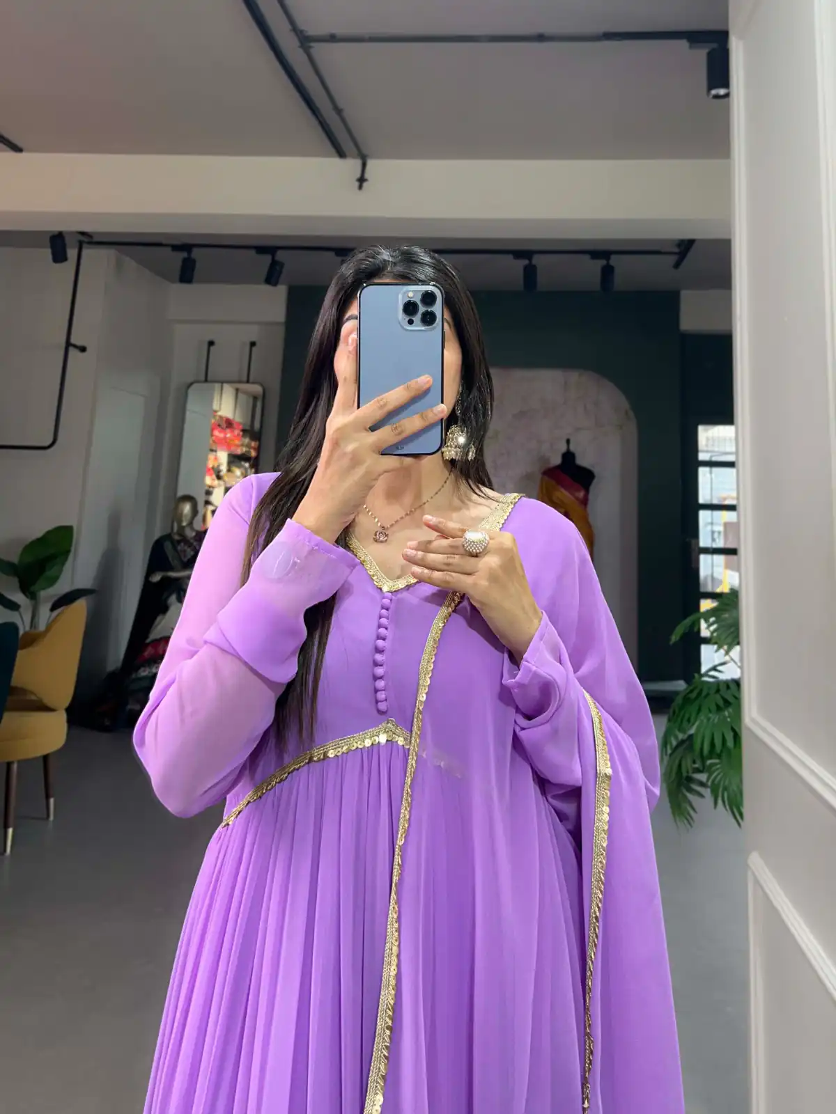 Purple Georgette Embroidery Gown | Gowns, Bollywood Gowns, Creative Gowns, Designer Gowns, Embroidered Gowns, Party Wear Gowns