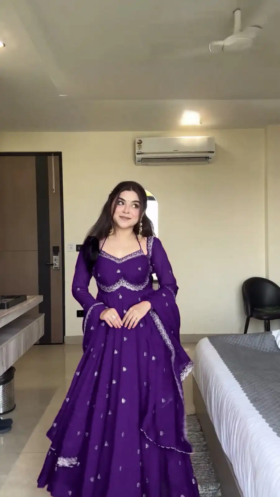 Purple Georgette Embroidery Work Gown | Gowns, Bollywood Gowns, Creative Gowns, Designer Gowns, Embroidered Gowns, Party Wear Gowns