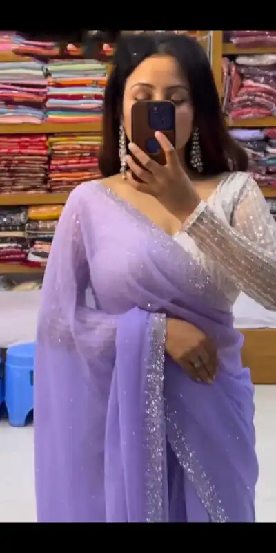 Purple Georgette Hot Fix Stone Work Saree | Sarees, Bollywood Sarees, Creative Sarees, Designer Sarees, Embroidered Sarees, Ethnic Saree, Modern Digital sarees, Party Wear Sarees