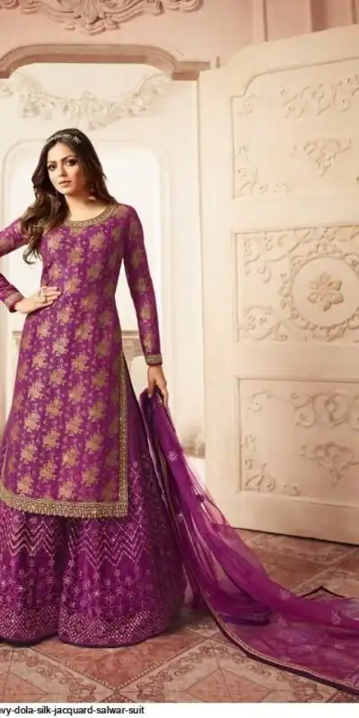 Purple Georgette Jacquard Diamond Sharara Suit | Jump Suits, Salwar suit, Casual Suits, Creative suits, Designer Suits, Palazzo Suits, Party Wear Suits, Patiala Suits, Straight Suits