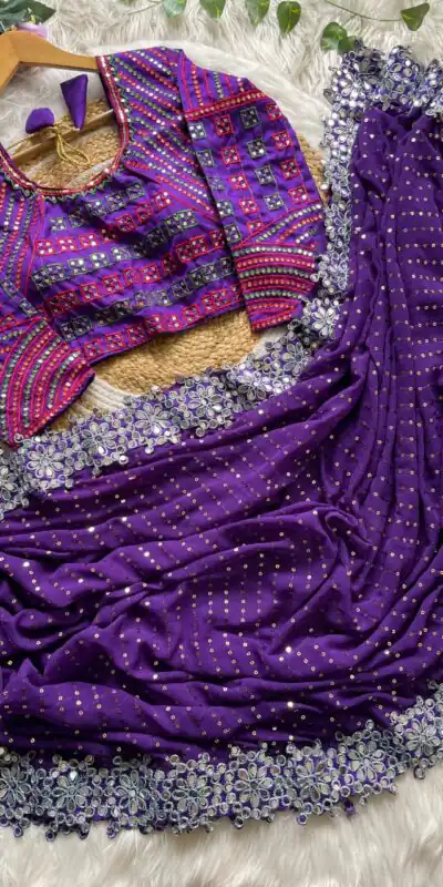 Purple Georgette Sequence Print Saree | Sarees, Bollywood Sarees, Creative Sarees, Designer Sarees, Embroidered Sarees, Ethnic Saree, Modern Digital sarees, Party Wear Sarees