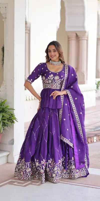 Purple Gold Crush Embroidery Zari Work Lehenga Choli | Lehenga, Bollywood Lehenga, Creative Lehenga, Designer Lehenga, Embroidered Lehenga, Party Wear Lehenga