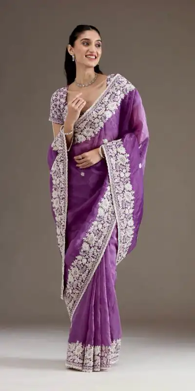 Purple Gold Crush Sequins Work Border Saree | Sarees, Bollywood Sarees, Creative Sarees, Designer Sarees, Embroidered Sarees, Ethnic Saree, Modern Digital sarees, Party Wear Sarees