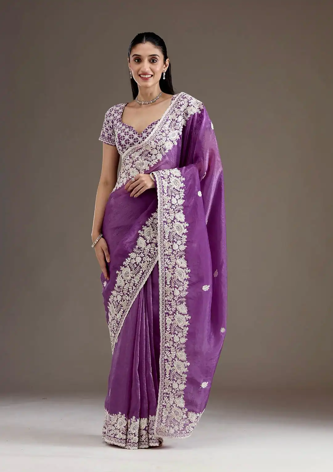 Purple Gold Crush Sequins Work Border Saree | Sarees, Bollywood Sarees, Creative Sarees, Designer Sarees, Embroidered Sarees, Ethnic Saree, Modern Digital sarees, Party Wear Sarees