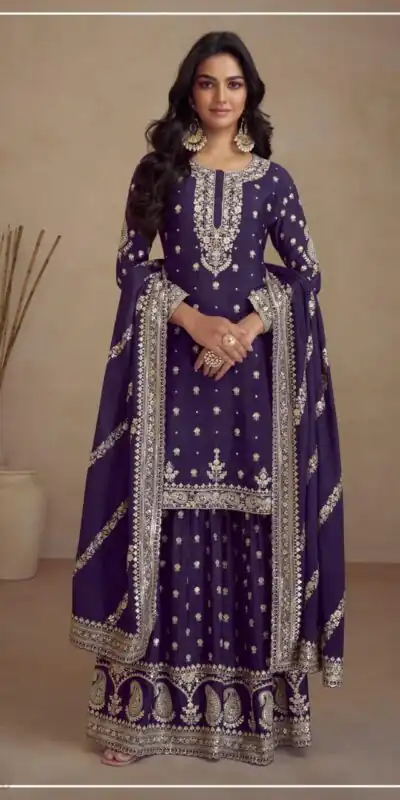 Purple Heavy Semi Chinon Silk Codding Embroidery Salwar Suit | Jump Suits, Salwar suit, Casual Suits, Creative suits, Designer Suits, Palazzo Suits, Party Wear Suits, Patiala Suits, Straight Suits