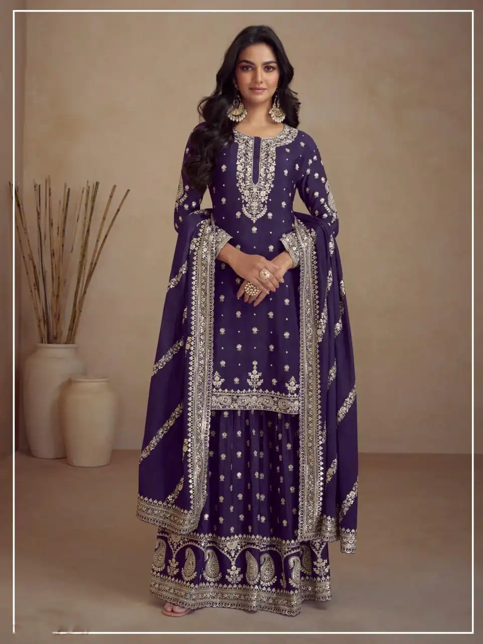 Purple Heavy Semi Chinon Silk Codding Embroidery Salwar Suit | Jump Suits, Salwar suit, Casual Suits, Creative suits, Designer Suits, Palazzo Suits, Party Wear Suits, Patiala Suits, Straight Suits