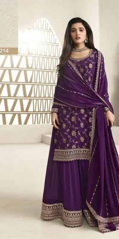 Purple Jacquard Silk Chinon Multi Work Salwar Suit | Jump Suits, Salwar suit, Casual Suits, Creative suits, Designer Suits, Palazzo Suits, Party Wear Suits, Patiala Suits, Straight Suits