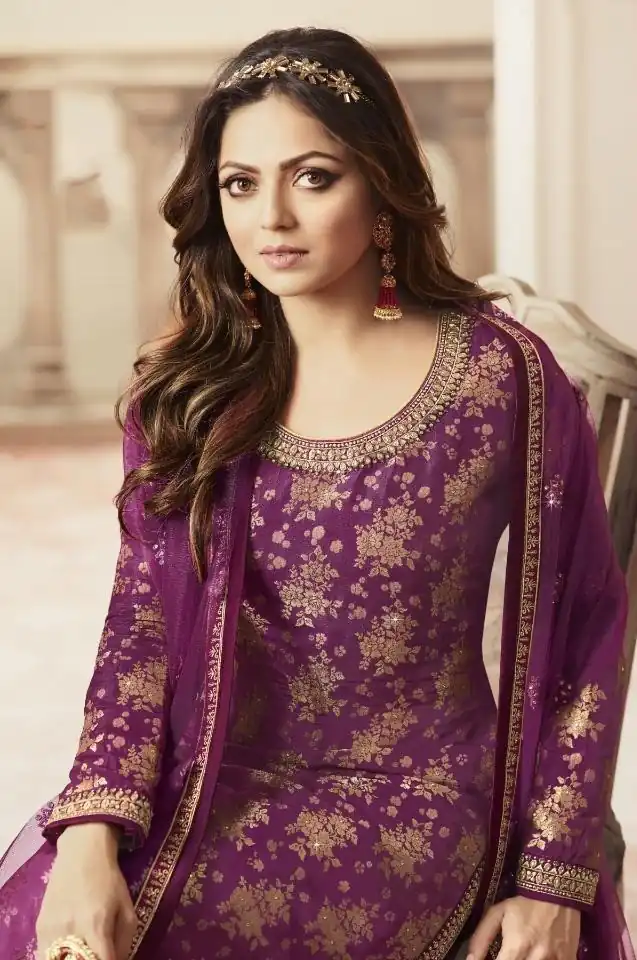Purple Jacquard Silk Georgette Diamond Sharara Suit | Jump Suits, Salwar suit, Casual Suits, Creative suits, Designer Suits, Palazzo Suits, Party Wear Suits, Patiala Suits, Straight Suits