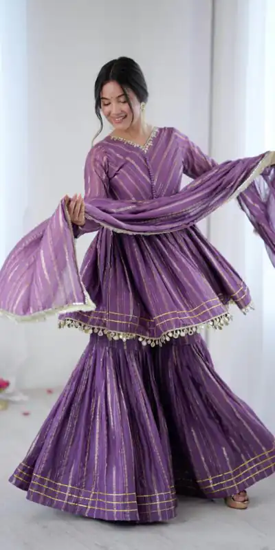 Purple Mal Chanderi Mirror Work Salwar Suit | Jump Suits, Tops & Bottoms, Track Suits, Salwar suit, Casual Suits, Creative suits, Designer Suits, Palazzo Suits, Party Wear Suits, Patiala Suits, Straight Suits, Trendy Wear