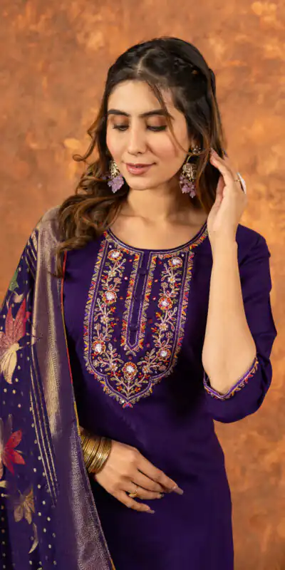 Purple Marina Silk Embroidery Work Salwar Suit | Jump Suits, Salwar suit, Casual Suits, Creative suits, Designer Suits, Palazzo Suits, Party Wear Suits, Patiala Suits, Straight Suits