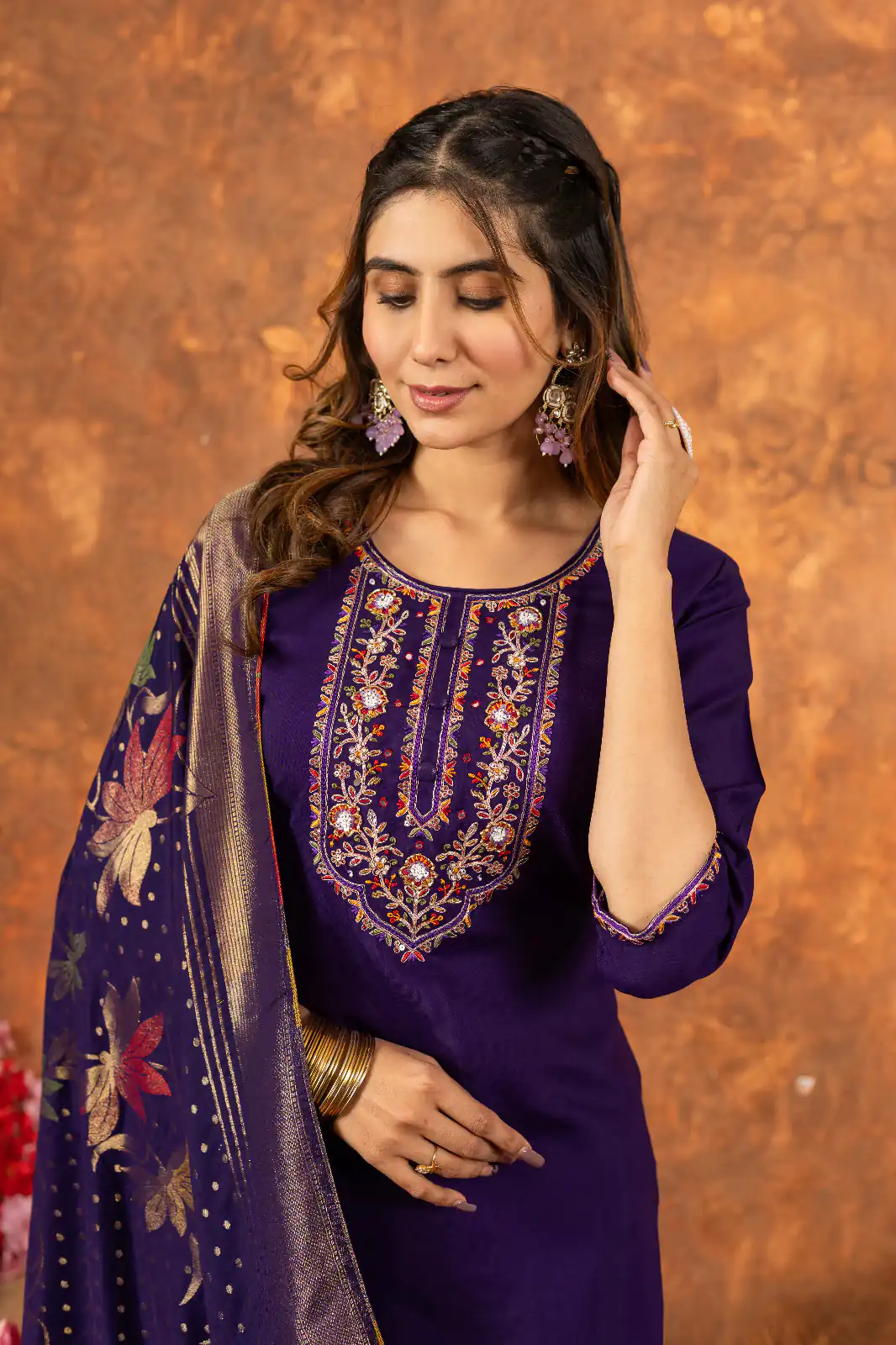 Purple Marina Silk Embroidery Work Salwar Suit | Jump Suits, Salwar suit, Casual Suits, Creative suits, Designer Suits, Palazzo Suits, Party Wear Suits, Patiala Suits, Straight Suits