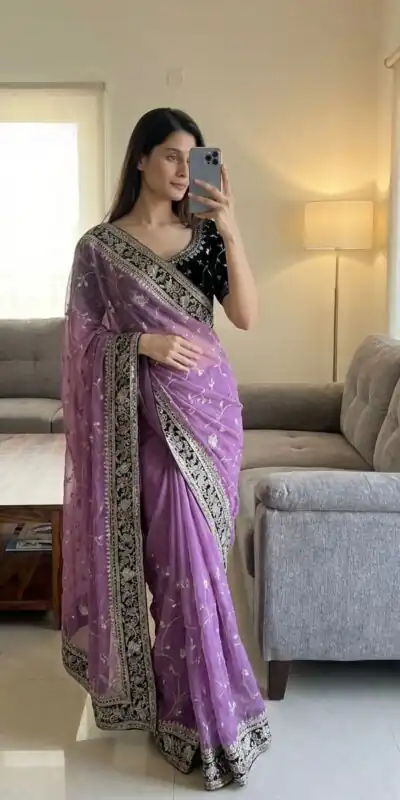 Purple Moss Silk Zari Embroidery Work Saree | Sarees, Bollywood Sarees, Creative Sarees, Designer Sarees, Embroidered Sarees, Ethnic Saree, Modern Digital sarees, Party Wear Sarees