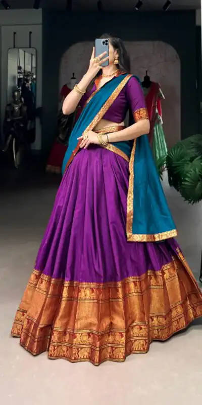Purple Narayan Pet Zari Weaving Lehenga Choli | Lehenga, Bollywood Lehenga, Creative Lehenga, Designer Lehenga, Embroidered Lehenga, Party Wear Lehenga