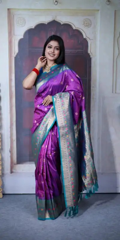Purple Paithani Ajanta Lotus With Lace Work Saree | Sarees, Bollywood Sarees, Creative Sarees, Designer Sarees, Embroidered Sarees, Ethnic Saree, Modern Digital sarees, Party Wear Sarees
