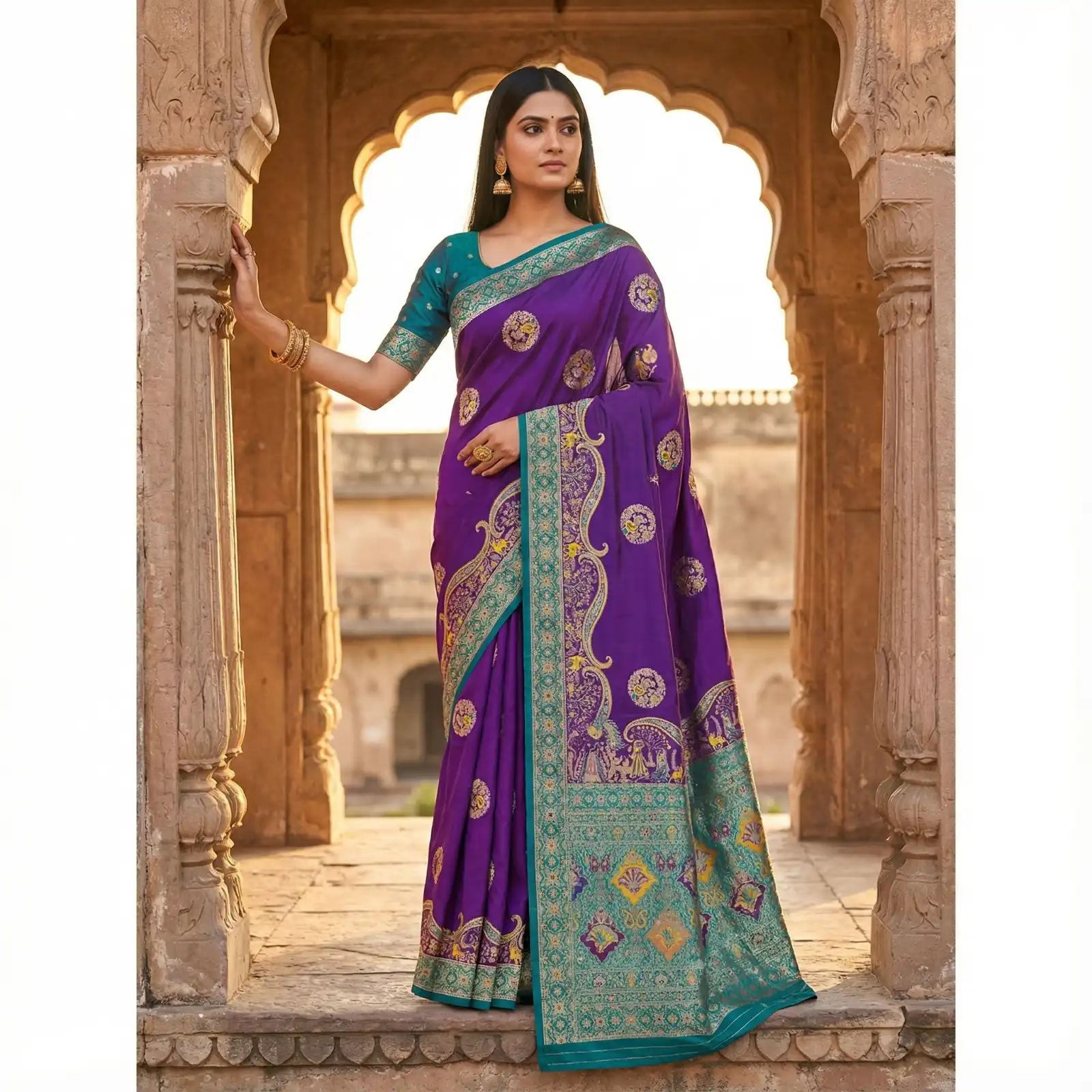 Purple Pashmina Silk Woven Lace Border Saree | Sarees, Bollywood Sarees, Creative Sarees, Designer Sarees, Embroidered Sarees, Ethnic Saree, Modern Digital sarees, Party Wear Sarees