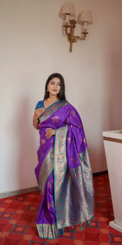 Purple Pethani Silk Zari Lace Work Saree | Sarees, Bollywood Sarees, Creative Sarees, Designer Sarees, Embroidered Sarees, Ethnic Saree, Modern Digital sarees, Party Wear Sarees