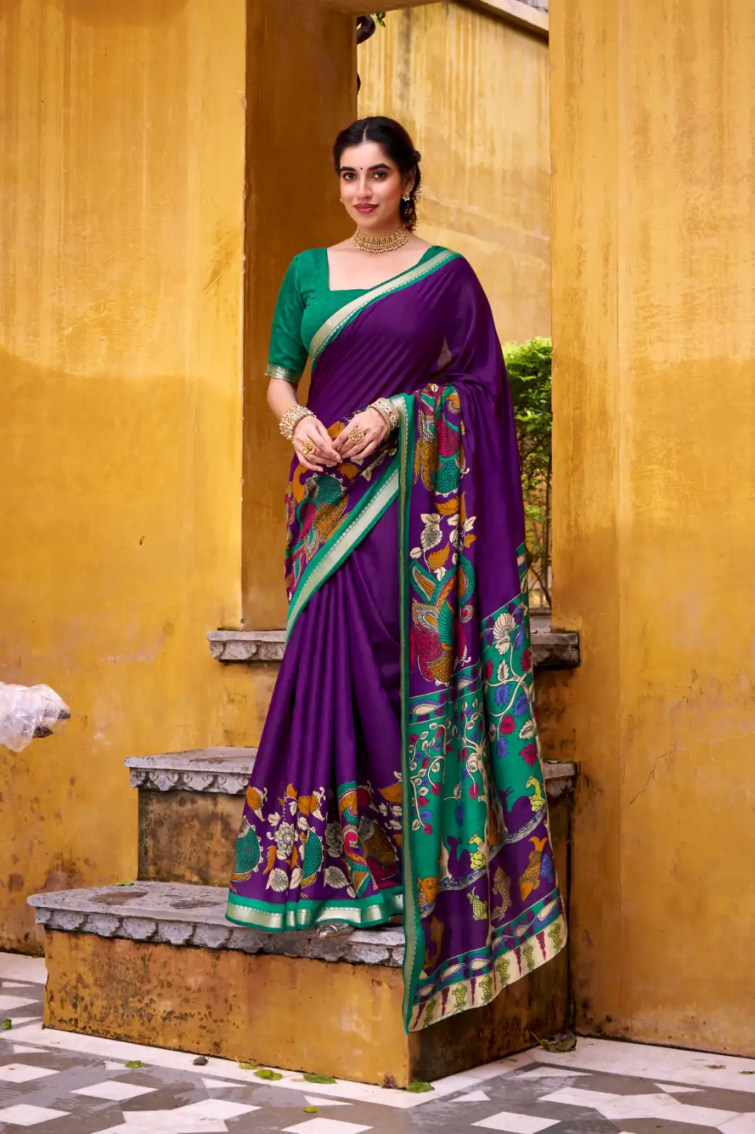 Purple Polyester Kalamkari Saree | Sarees, Bollywood Sarees, Creative Sarees, Designer Sarees, Embroidered Sarees, Ethnic Saree, Modern Digital sarees, Party Wear Sarees