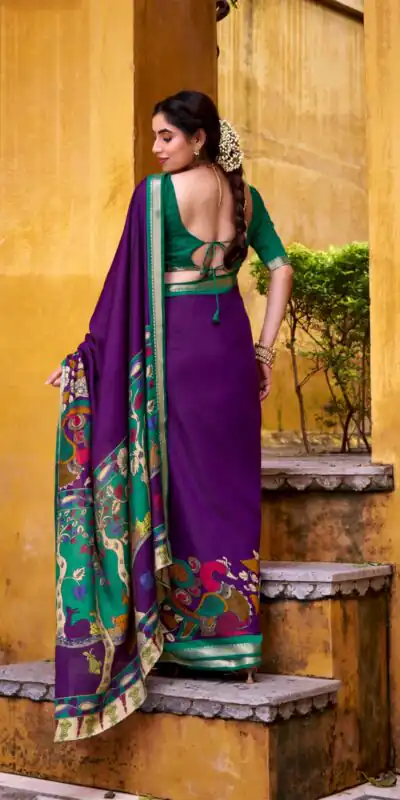 Purple Polyester Kalamkari Saree | Sarees, Bollywood Sarees, Creative Sarees, Designer Sarees, Embroidered Sarees, Ethnic Saree, Modern Digital sarees, Party Wear Sarees