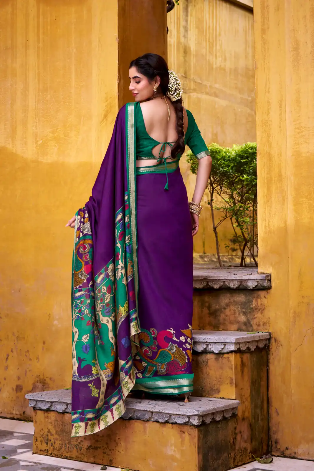 Purple Polyester Kalamkari Saree | Sarees, Bollywood Sarees, Creative Sarees, Designer Sarees, Embroidered Sarees, Ethnic Saree, Modern Digital sarees, Party Wear Sarees