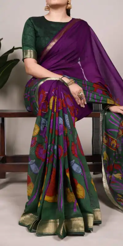 Purple Polyester Printed Saree | Sarees, Bollywood Sarees, Creative Sarees, Designer Sarees, Embroidered Sarees, Ethnic Saree, Modern Digital sarees, Party Wear Sarees