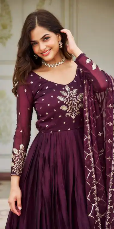 Purple Rangoli Sequence Embroidery Gown | Gowns, Bollywood Gowns, Creative Gowns, Designer Gowns, Embroidered Gowns, Party Wear Gowns