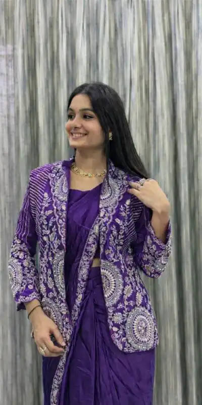 Purple Rangoli Silk Embroidery Work Saree | Sarees, Bollywood Sarees, Creative Sarees, Designer Sarees, Embroidered Sarees, Ethnic Saree, Modern Digital sarees, Party Wear Sarees