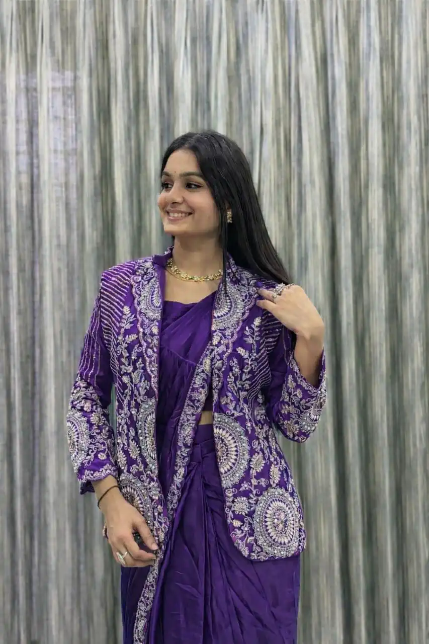 Purple Rangoli Silk Embroidery Work Saree | Sarees, Bollywood Sarees, Creative Sarees, Designer Sarees, Embroidered Sarees, Ethnic Saree, Modern Digital sarees, Party Wear Sarees