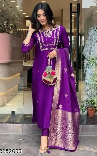 Purple Roman Silk Coding Work Salwar Suit | Jump Suits, Salwar suit, Casual Suits, Creative suits, Designer Suits, Palazzo Suits, Party Wear Suits, Patiala Suits, Straight Suits
