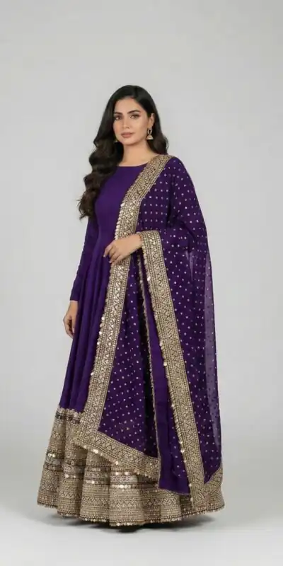 Purple Roman Silk Embroidery Lace Work Gown | Gowns, Bollywood Gowns, Creative Gowns, Designer Gowns, Embroidered Gowns, Party Wear Gowns