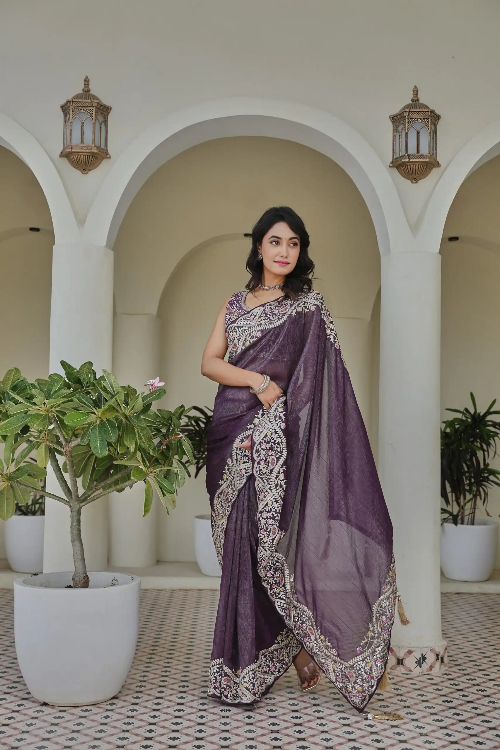 Purple Silver Crunchy Embroidery Work Saree | Sarees, Bollywood Sarees, Creative Sarees, Designer Sarees, Embroidered Sarees, Ethnic Saree, Modern Digital sarees, Party Wear Sarees
