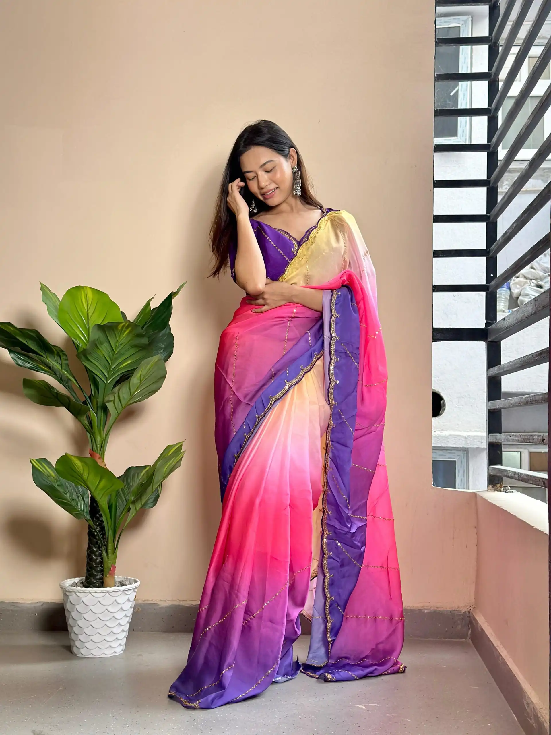 Purple Soft Georgette Satin With Digital Print Embroidery Work Saree | Sarees, Bollywood Sarees, Creative Sarees, Designer Sarees, Embroidered Sarees, Ethnic Saree, Modern Digital sarees, Party Wear Sarees