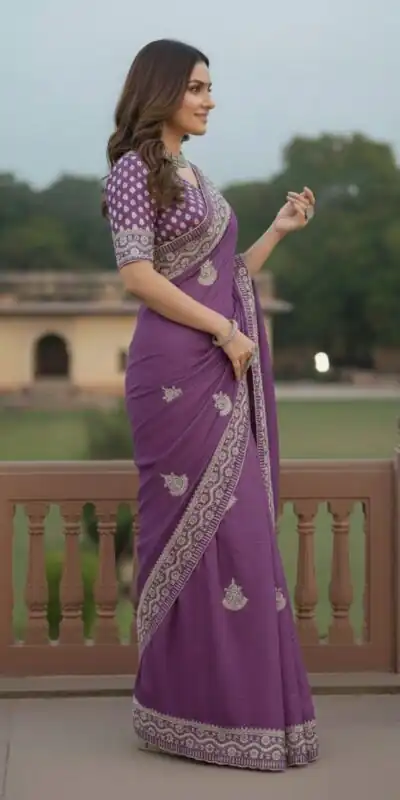 Purple Soft Gold Crush Embroidery Work Saree | Sarees, Bollywood Sarees, Creative Sarees, Designer Sarees, Embroidered Sarees, Ethnic Saree, Modern Digital sarees, Party Wear Sarees