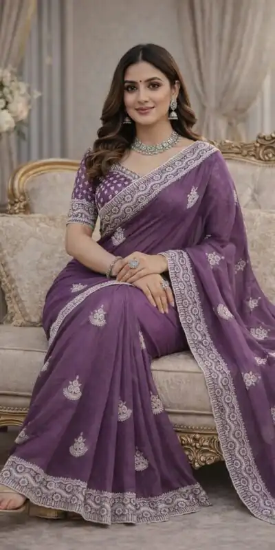 Purple Soft Gold Crush Embroidery Work Saree | Sarees, Bollywood Sarees, Creative Sarees, Designer Sarees, Embroidered Sarees, Ethnic Saree, Modern Digital sarees, Party Wear Sarees