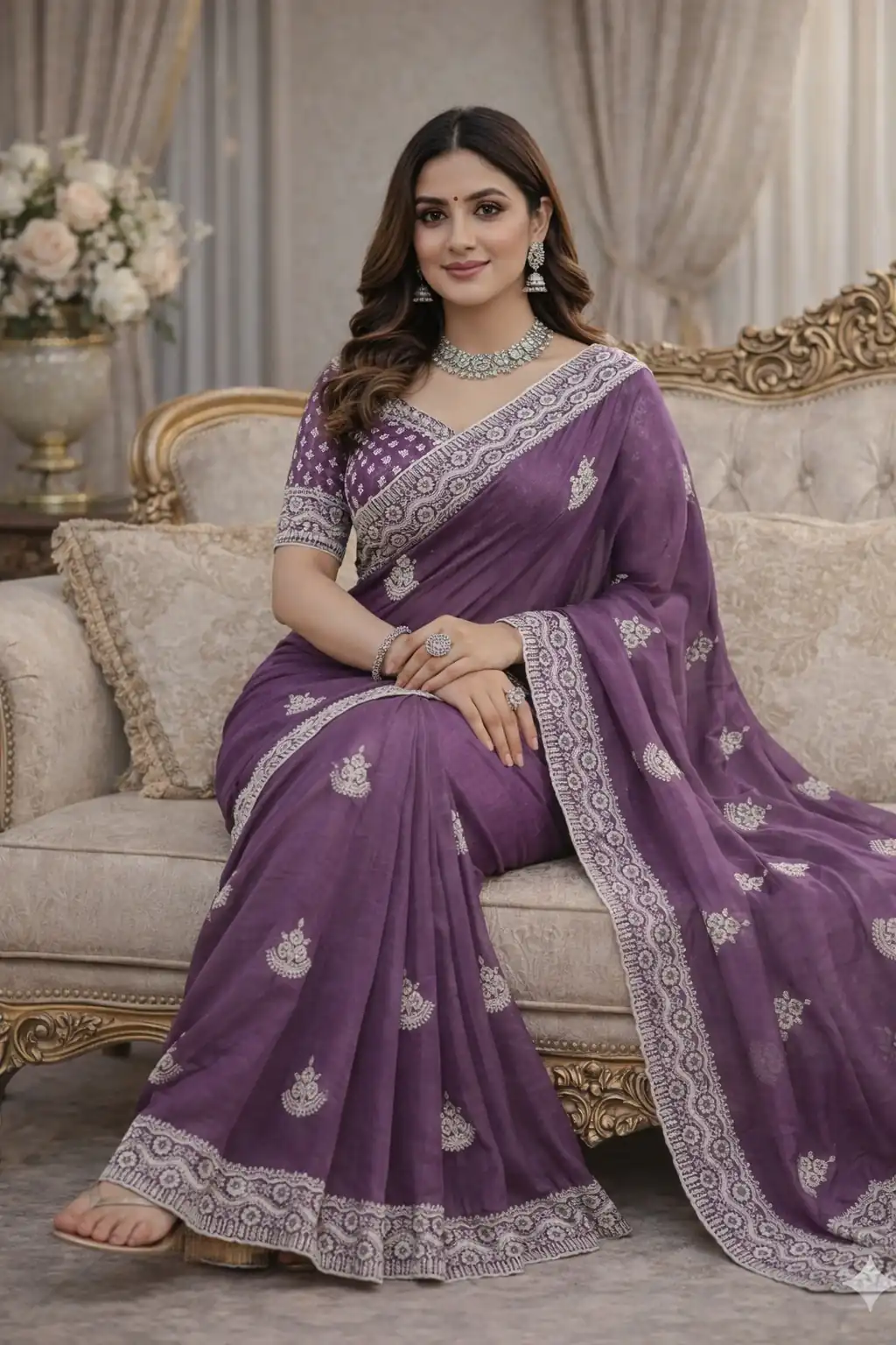 Purple Soft Gold Crush Embroidery Work Saree | Sarees, Bollywood Sarees, Creative Sarees, Designer Sarees, Embroidered Sarees, Ethnic Saree, Modern Digital sarees, Party Wear Sarees