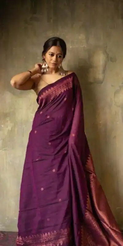 Purple Soft Lichi Silk Border Lace Saree | Sarees, Bollywood Sarees, Creative Sarees, Designer Sarees, Embroidered Sarees, Ethnic Saree, Modern Digital sarees, Party Wear Sarees