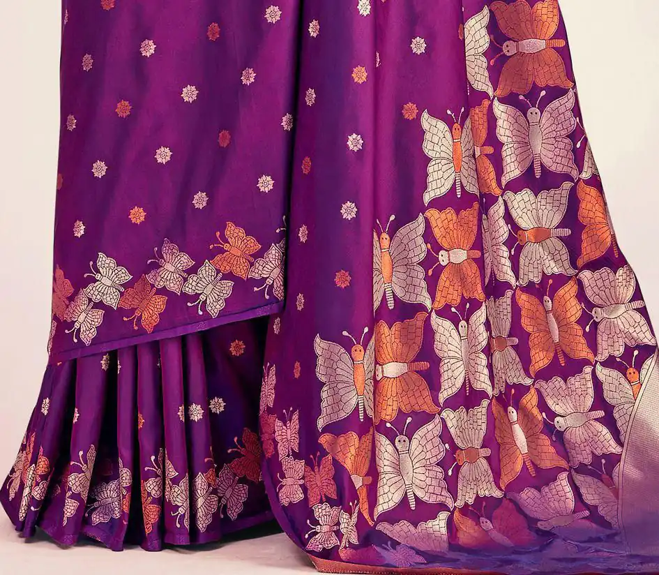 Purple Soft Lichi Silk Border Lace Work Saree | Sarees, Bollywood Sarees, Creative Sarees, Designer Sarees, Embroidered Sarees, Ethnic Saree, Modern Digital sarees, Party Wear Sarees